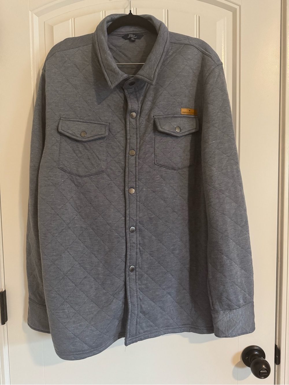 Simply Southern Heather Blue Quilted Button-Front Men's Jacket NWT
